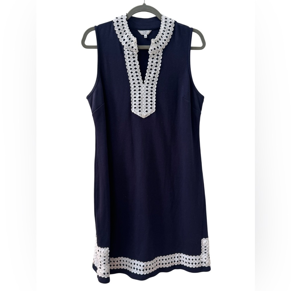 Crown & Ivy Navy Dress with White Crochet Detail